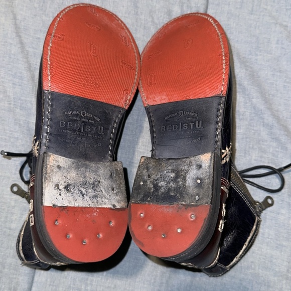 Bed Stu Bonnie Women Ankle Boots Blue Maroon Leather Stitching Zipper Laces 9 - Picture 13 of 16